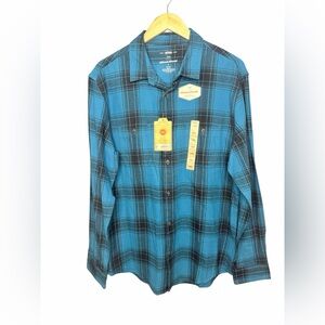 Urban Pipeline Teal and Black Plaid Flannel Shirt